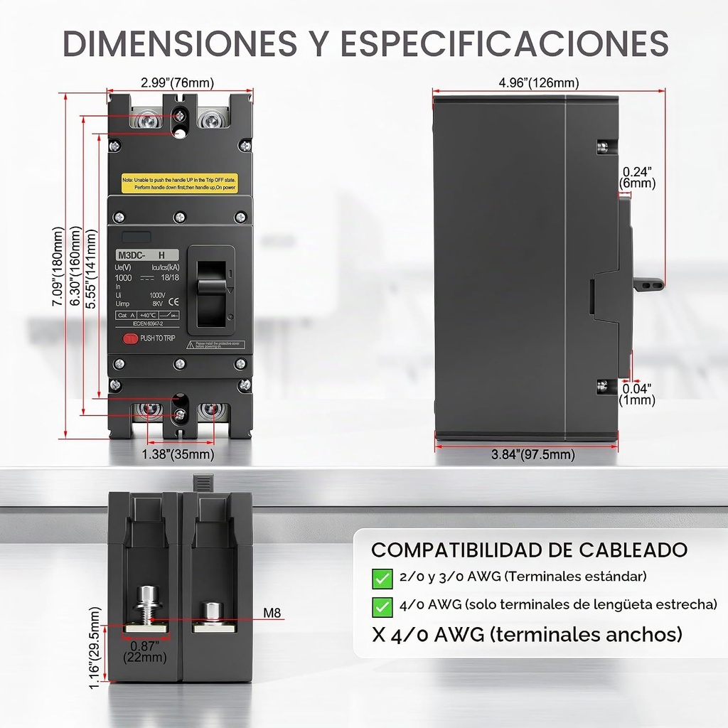DISYUNTOR MAGNETOTÉRMICO CC 2P 250A 1000V HESCHEN (CAJA MOLDEADA MCCB)